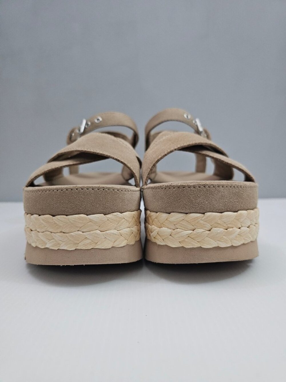 UGG Aubrey Raffia Platform Sandals Womens 11 Beige Sand Suede Ankle Strap NEW - Picture 7 of 16